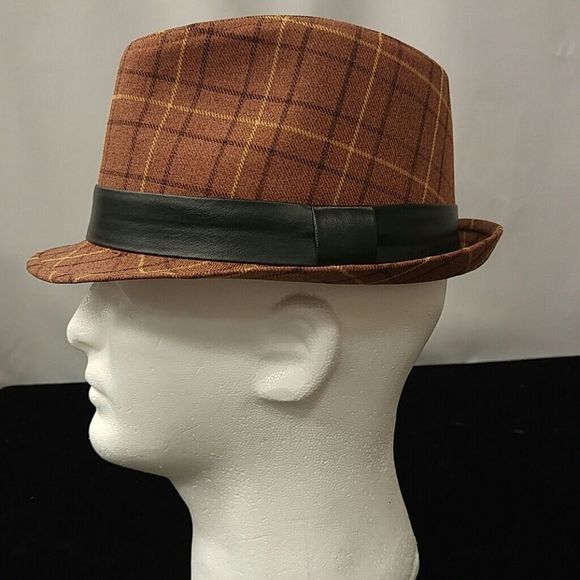 MEN'S MONTIQUE STINGY BRIM PLAID FEDORA HAT. - Picture 3 of 7